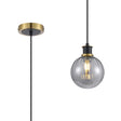 Woods 1.3m Pendant, 1 x E14 With 15cm Round Segment Glass Shade, Brass, Smoke Plated & Satin Black