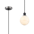 Woods 1.3m Pendant, 1 x E14 With 15cm Round Marble Effect Glass Shade, Satin Nickel, White & Satin Black