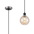 Woods 1.3m Pendant, 1 x E14 With 15cm Round Segment Glass Shade, Satin Nickel, Amber Plated & Satin Black