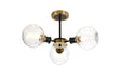 Woods Semi Ceiling, 3 x E14 With 15cm Round Textured Melting Glass Shade, Brass, Clear & Satin Black