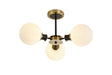 Woods Semi Ceiling, 3 x E14 With 15cm Round Glass Shade, Brass, Opal & Satin Black