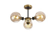 Woods Semi Ceiling, 3 x E14 With 15cm Round Segment Glass Shade, Brass, Amber Plated & Satin Black
