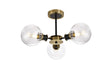 Woods Semi Ceiling, 3 x E14 With 15cm Round Segment Glass Shade, Brass, Clear & Satin Black