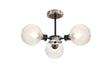 Woods Semi Ceiling, 3 x E14 With 15cm Round Textured Diamond Pattern Glass Shade, Satin Nickel, Clear & Satin Black