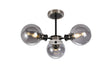 Woods Semi Ceiling, 3 x E14 With 15cm Round Glass Shade, Satin Nickel, Smoke Plated & Satin Black