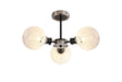 Woods Semi Ceiling, 3 x E14 With 15cm Round Speckled Glass Shade, Satin Nickel, White & Satin Black