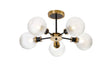 Woods Semi Ceiling, 5 x E14 With 15cm Round Textured Diamond Pattern Glass Shade, Brass, Clear & Satin Black