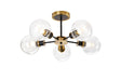 Woods Semi Ceiling, 5 x E14 With 15cm Round Segment Glass Shade, Brass, Clear & Satin Black