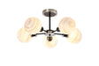 Woods Semi Ceiling, 5 x E14 With 15cm Round Marble Effect Glass Shade, Satin Nickel, White & Satin Black