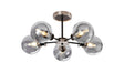 Woods Semi Ceiling, 5 x E14 With 15cm Round Double Textured Smooth/Ribbed Glass Shade, Satin Nickel, Smoke Plated & Satin Black