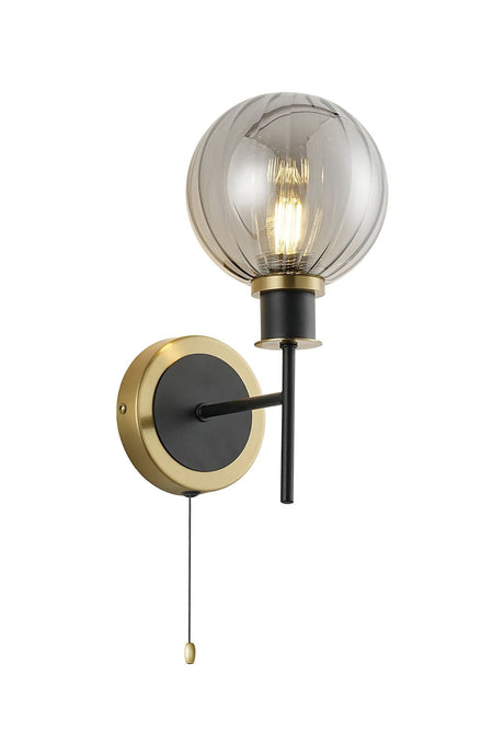 Woods Switched Wall Light, 1 x E14 With 15cm Round Segment Glass Shade, Brass, Smoke Plated & Satin Black