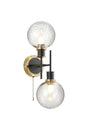 Woods Switched Wall Light, 2 x E14 With 15cm Round Crackled Glass Shade, Brass, Clear & Satin Black