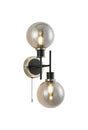 Woods Switched Wall Light, 2 x E14 With 15cm Round Glass Shade, Satin Nickel, Smoke Plated & Satin Black