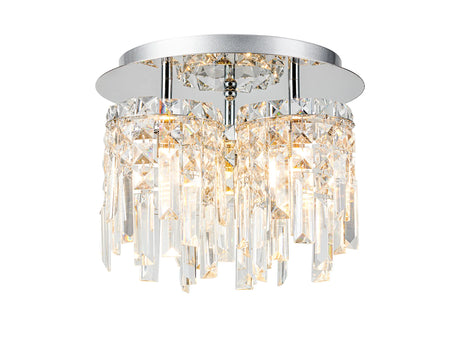 Styles 30cm Flush Ceiling Light, 3 x G9, IP44, Polished Chrome/Crystal