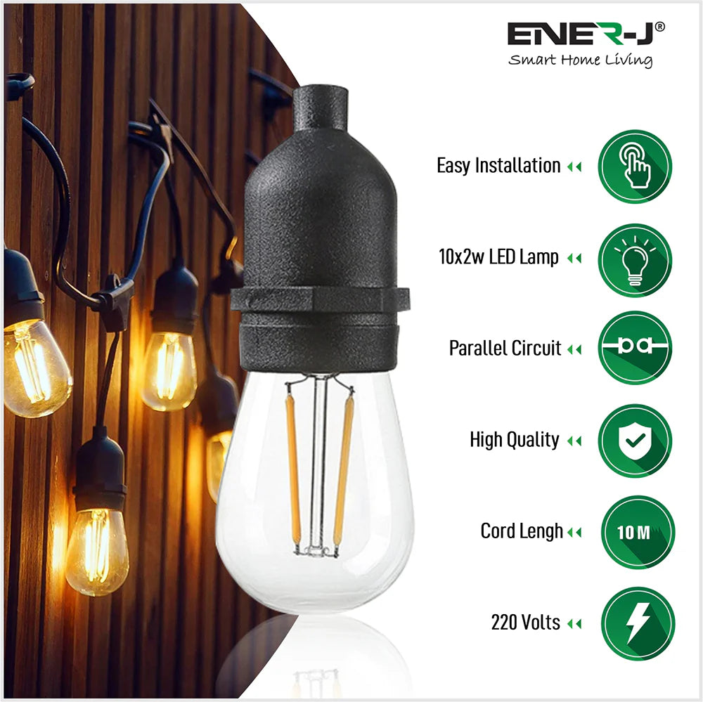 Ener-J LED Filament Bulb Festoon Light Kit 30m - T471