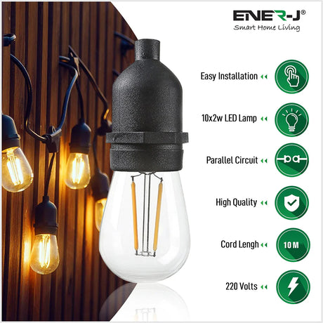Ener-J LED Filament Bulb Festoon Light Kit 10.2m - T454