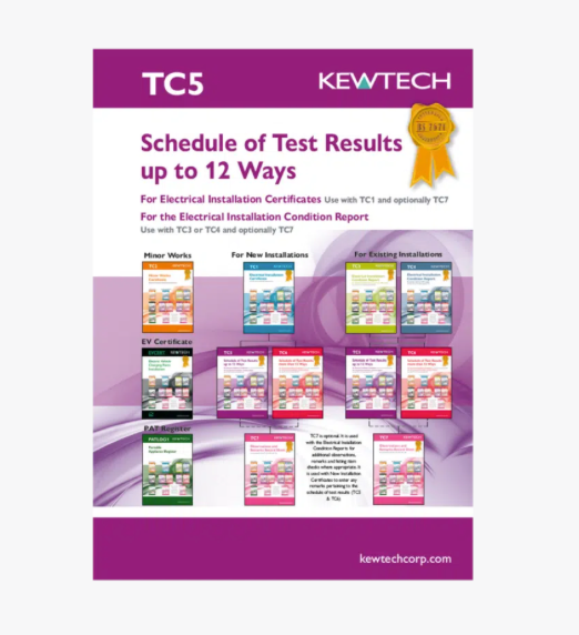 Kewtech Schedule Of Test Results up to 12 ways - TC5