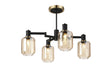 Adamson Swing Arm Semi Ceiling 4 x E14 Brass/Satin Black/Amber Striped Cylinder Glass
