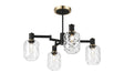 Adamson Swing Arm Semi Ceiling 4 x E14 Brass/Satin Black/Clear Twisted Cylinder Glass