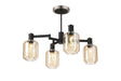 Adamson Swing Arm Semi Ceiling 4 x E14 Satin Nickel/Satin Black/Amber Striped Cylinder Glass