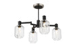 Adamson Swing Arm Semi Ceiling 4 x E14 Satin Nickel/Satin Black/Clear Striped Cylinder Glass