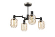 Adamson Swing Arm Semi Ceiling 4 x E14 Satin Nickel/Satin Black/Amber Twisted Cylinder Glass