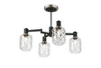 Adamson Swing Arm Semi Ceiling 4 x E14 Satin Nickel/Satin Black/Clear Twisted Cylinder Glass