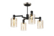 Adamson Swing Arm Semi Ceiling 4 x E14 Satin Nickel/Satin Black/Amber Uniform Dimple Cylinder Glass
