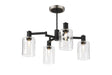 Adamson Swing Arm Semi Ceiling 4 x E14 Satin Nickel/Satin Black/Clear Uniform Dimple Cylinder Glass