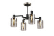 Adamson Swing Arm Semi Ceiling 4 x E14 Satin Nickel/Satin Black/Smoke Uniform Dimple Cylinder Glass