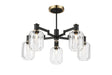 Adamson Swing Arm Semi Ceiling 5 x E14 Brass/Satin Black/Clear Striped Cylinder Glass