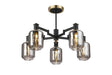 Adamson Swing Arm Semi Ceiling 5 x E14 Brass/Satin Black/Smoke Striped Cylinder Glass