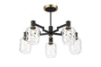 Adamson Swing Arm Semi Ceiling 5 x E14 Brass/Satin Black/Clear Twisted Cylinder Glass