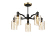 Adamson Swing Arm Semi Ceiling 5 x E14 Brass/Satin Black/Amber Uniform Dimple Cylinder Glass