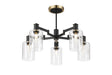 Adamson Swing Arm Semi Ceiling 5 x E14 Brass/Satin Black/Clear Uniform Dimple Cylinder Glass
