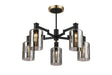 Adamson Swing Arm Semi Ceiling 5 x E14 Brass/Satin Black/Smoke Uniform Dimple Cylinder Glass
