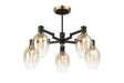 Adamson Swing Arm Semi Ceiling 5 x E14 Brass/Satin Black/Amber Fade Wine Glass Glass