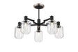 Adamson Swing Arm Semi Ceiling 5 x E14 Satin Nickel/Satin Black/Clear Striped Cylinder Glass
