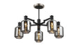 Adamson Swing Arm Semi Ceiling 5 x E14 Satin Nickel/Satin Black/Smoke Twisted Cylinder Glass