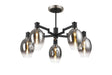Adamson Swing Arm Semi Ceiling 5 x E14 Satin Nickel/Satin Black/Smoke Fade Wine Glass Glass