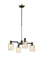 Adamson Swing Arm Telescopic Pendant 4 x E14 Brass/Satin Black/Amber Striped Cylinder Glass