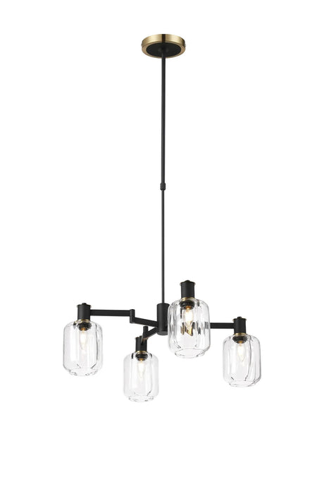 Adamson Swing Arm Telescopic Pendant 4 x E14 Brass/Satin Black/Clear Striped Cylinder Glass