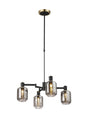 Adamson Swing Arm Telescopic Pendant 4 x E14 Brass/Satin Black/Smoke Striped Cylinder Glass