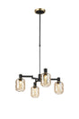 Adamson Swing Arm Telescopic Pendant 4 x E14 Brass/Satin Black/Amber Twisted Cylinder Glass
