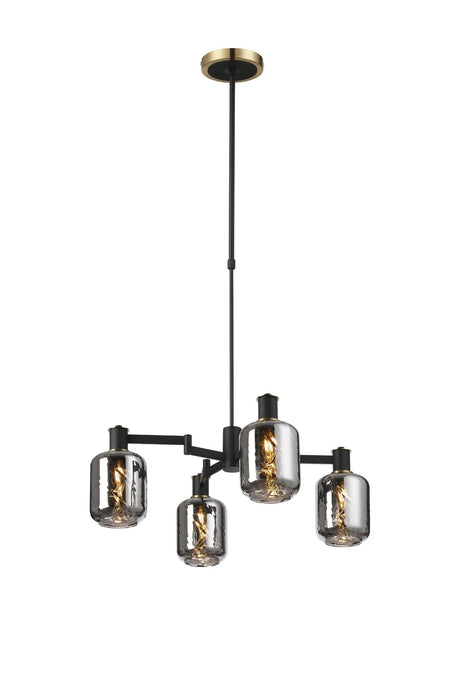 Adamson Swing Arm Telescopic Pendant 4 x E14 Brass/Satin Black/Smoke Twisted Cylinder Glass