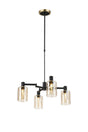 Adamson Swing Arm Telescopic Pendant 4 x E14 Brass/Satin Black/Amber Uniform Dimple Cylinder Glass