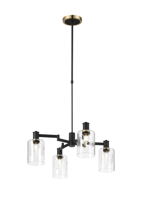 Adamson Swing Arm Telescopic Pendant 4 x E14 Brass/Satin Black/Clear Uniform Dimple Cylinder Glass