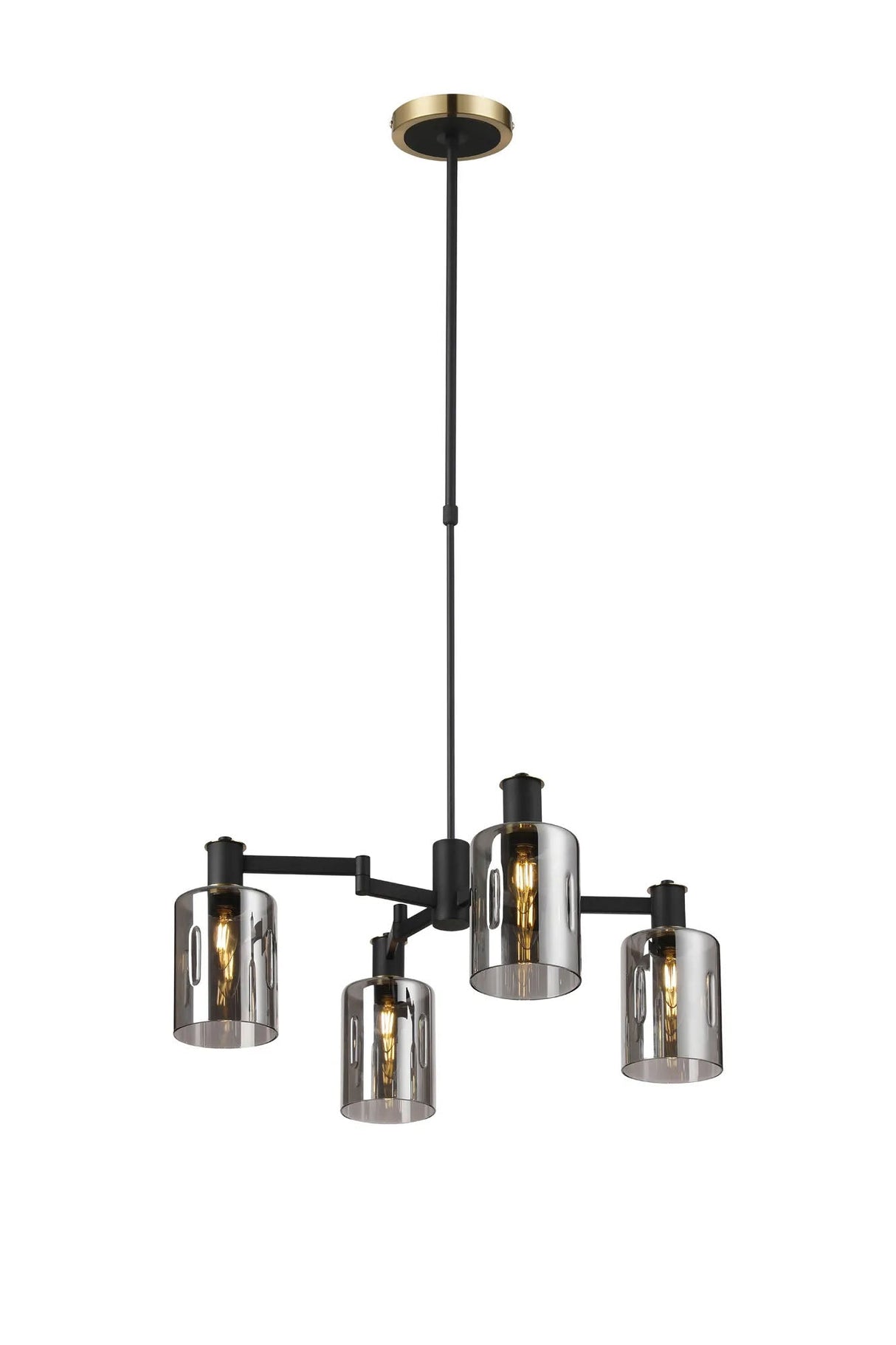 Adamson Swing Arm Telescopic Pendant 4 x E14 Brass/Satin Black/Smoke Uniform Dimple Cylinder Glass