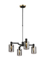 Adamson Swing Arm Telescopic Pendant 4 x E14 Brass/Satin Black/Smoke Uniform Dimple Cylinder Glass