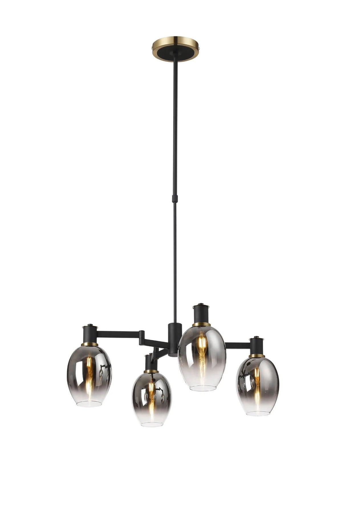 Adamson Swing Arm Telescopic Pendant 4 x E14 Brass/Satin Black/Smoke Fade Wine Glass Glass